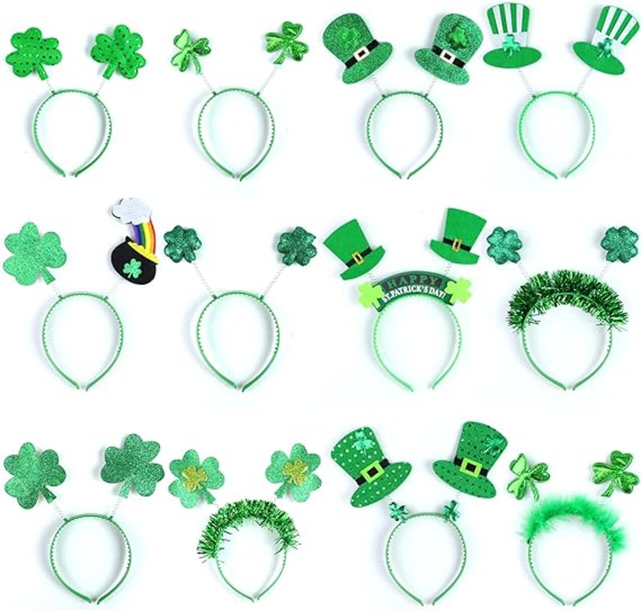 12 Pcs St. Patrick's Day Headband Leprechaun Headband Shamrock Green Headband-St. Patrick’s Day Party Favors